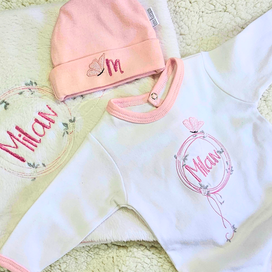 Personalised Embroidered Butterfly 3 piece set