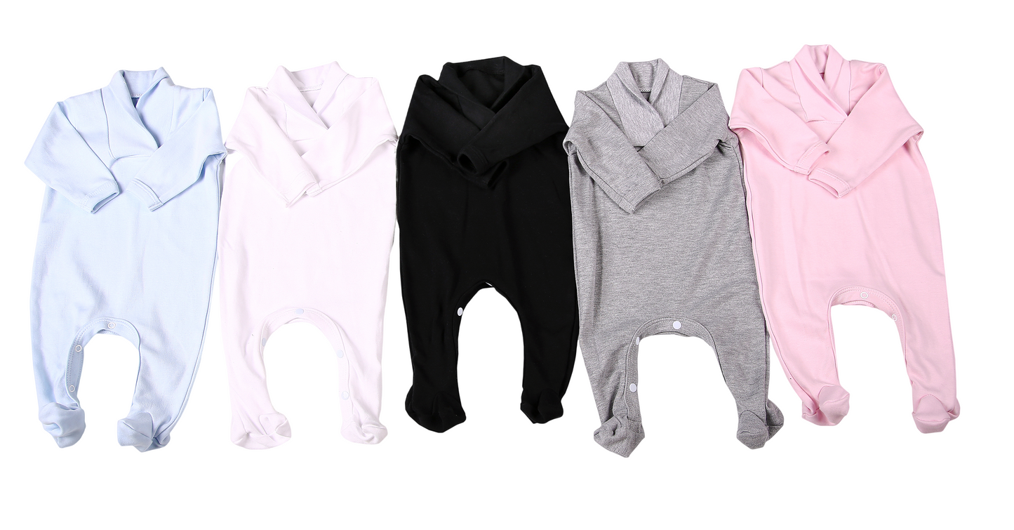 2-Pack Blank Babygros With Crossover Collar In 100% Cotton - Little Lumps