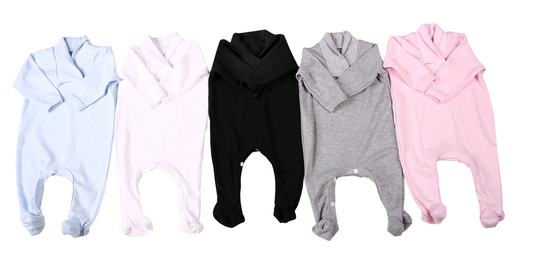 2-Pack Blank Babygros With Crossover Collar In 100% Cotton - Little Lumps