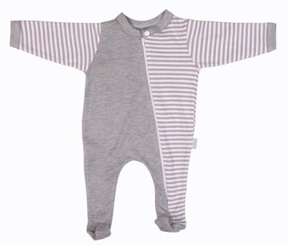 100% Cotton Striped Infant Zip Opening Babygro - Little Lumps